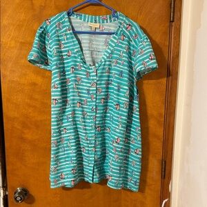 Modcloth Teal and Pink Blouse
